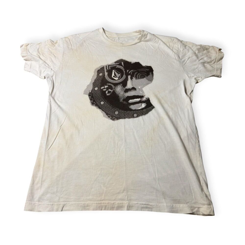 Volcom Beige Logo T-Shirt Brown Coloring Size Medium Shirt Skater VTG 90s Rare